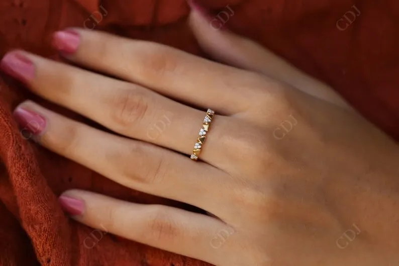 0.075CT Round Cut Unique Triangle Shaped Wedding Band