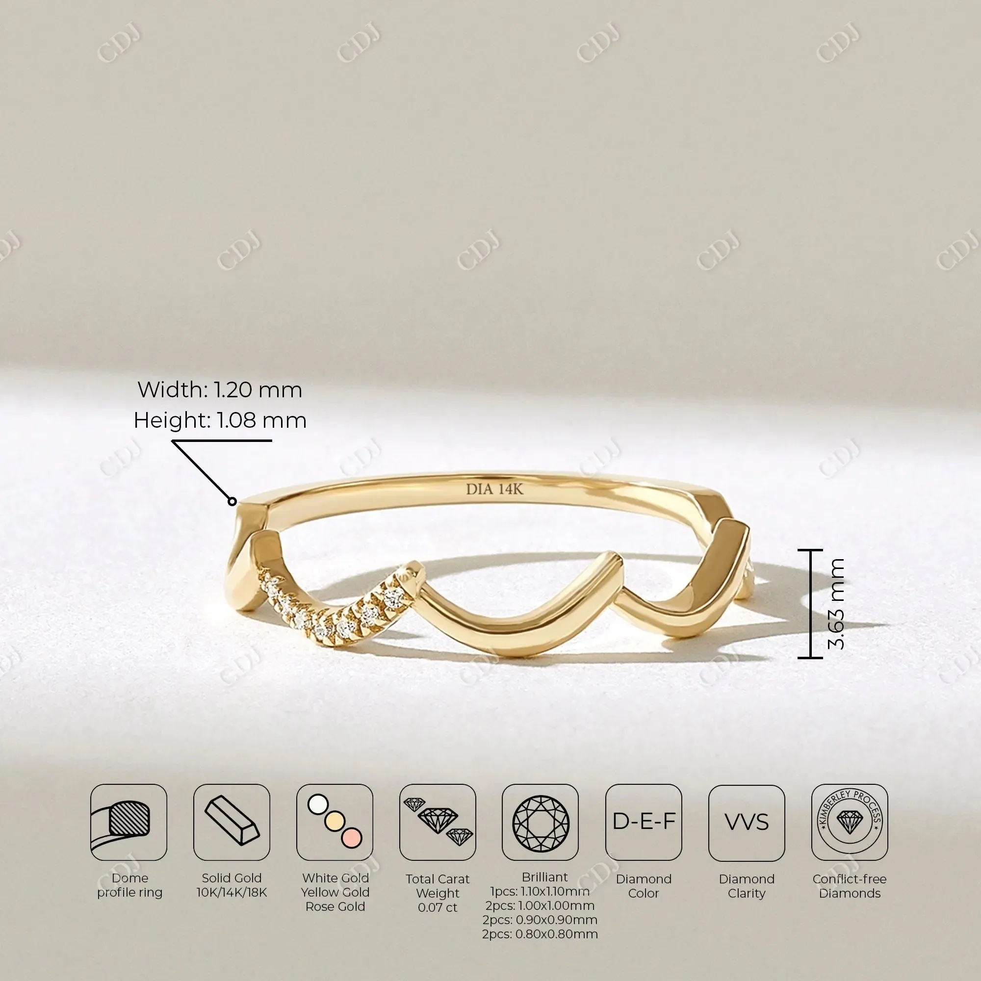 0.07CTW Round Cut CVD Ups And Down Curved Wedding Band