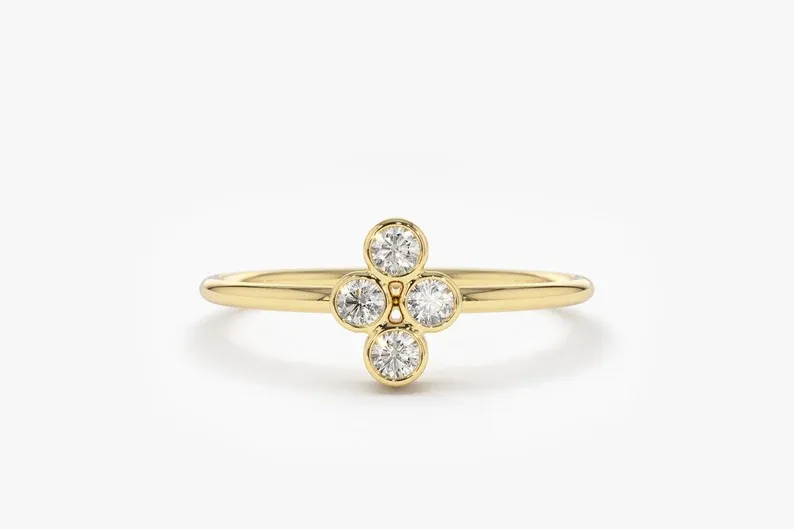 0.12CTW Four Stone Bezel Setting Simple Diamond Wedding Band
