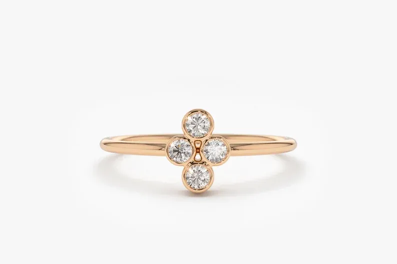 0.12CTW Four Stone Bezel Setting Simple Diamond Wedding Band