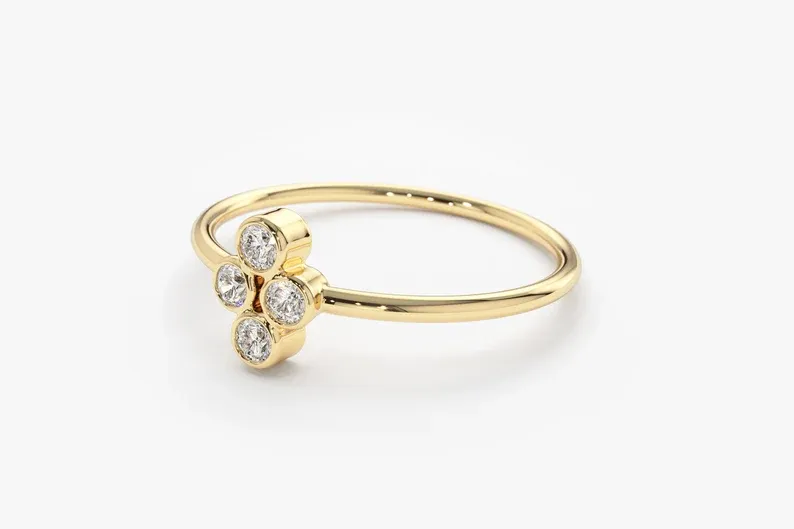 0.12CTW Four Stone Bezel Setting Simple Diamond Wedding Band