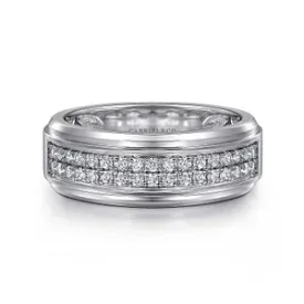 14K White Gold Diamond Mens Wedding Ring in Sand Blast Finish