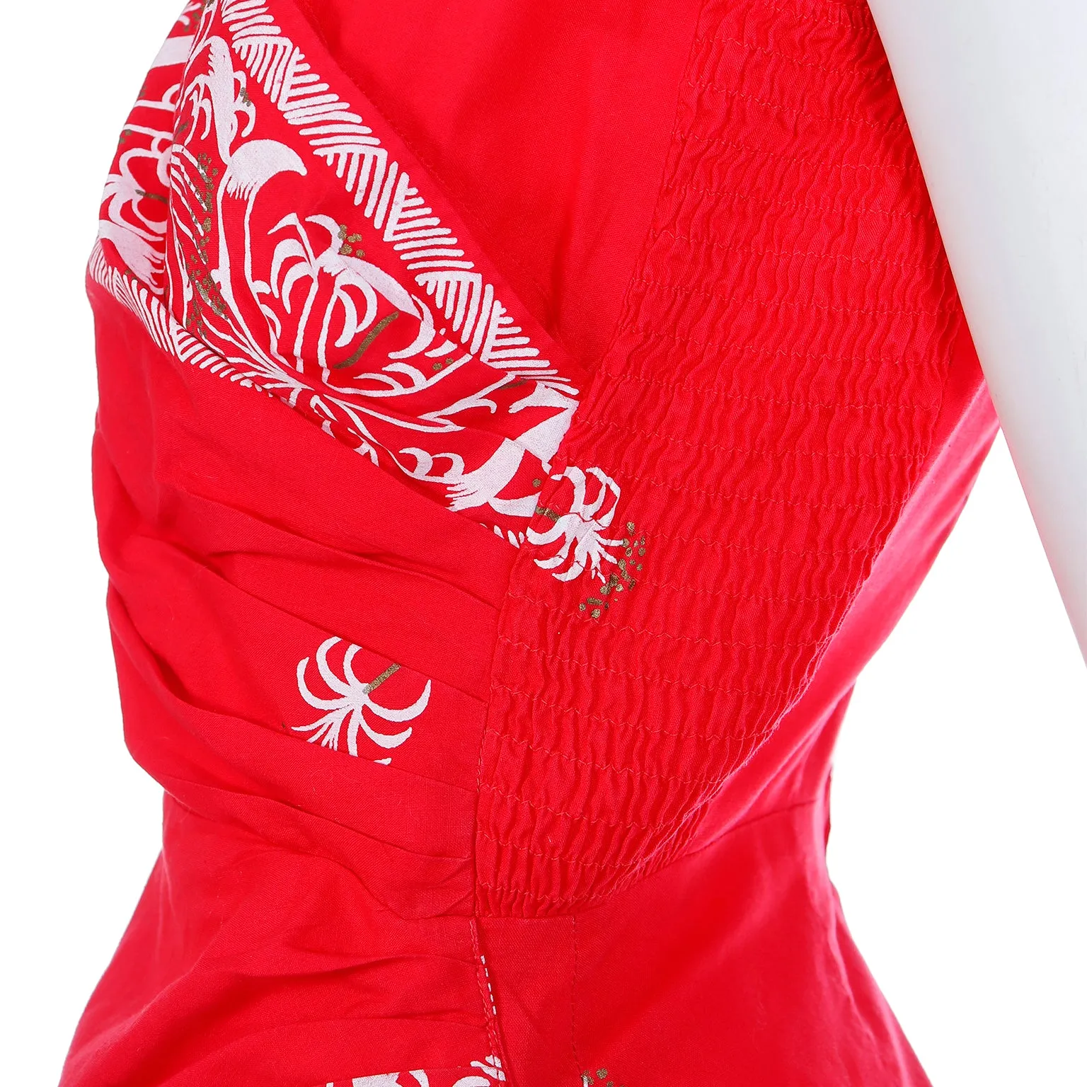 1950s Peggy Wood Honolulu Vintage Red Sarong Tropical Dress