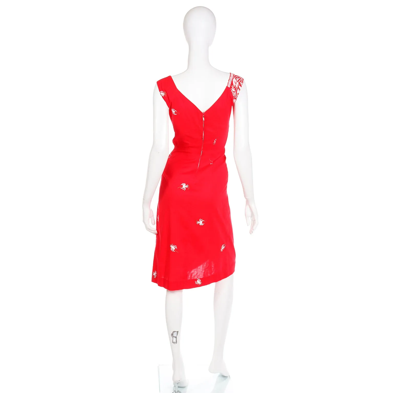 1950s Peggy Wood Honolulu Vintage Red Sarong Tropical Dress