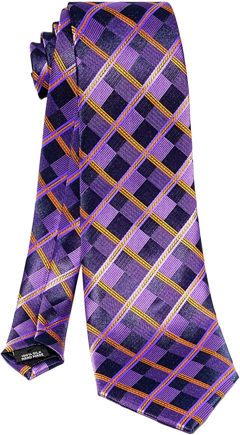 5PCS Tie and Pocket Square Set for Men, Silk Necktie and Handkerchief Cufflinks with Gold Ring and Lapel Pin Set