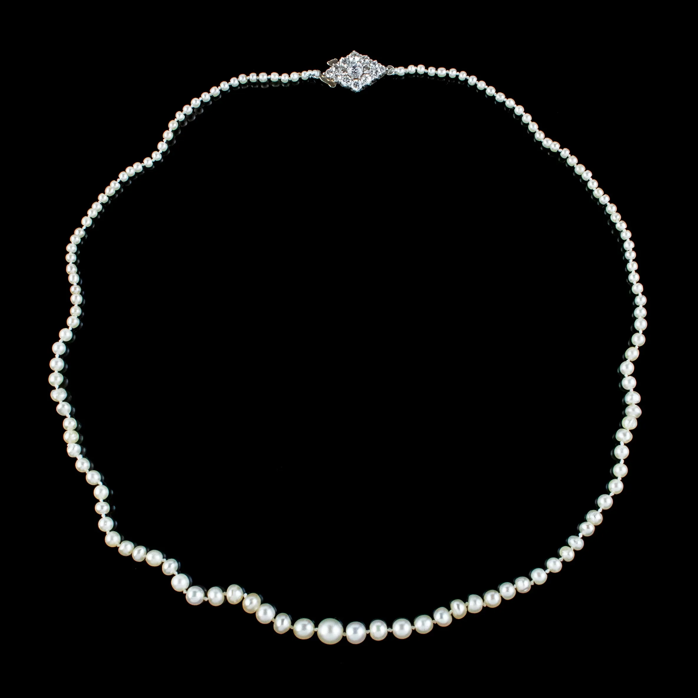 Antique Edwardian Natural Pearl Necklace Diamond Clasp With Box And Cert