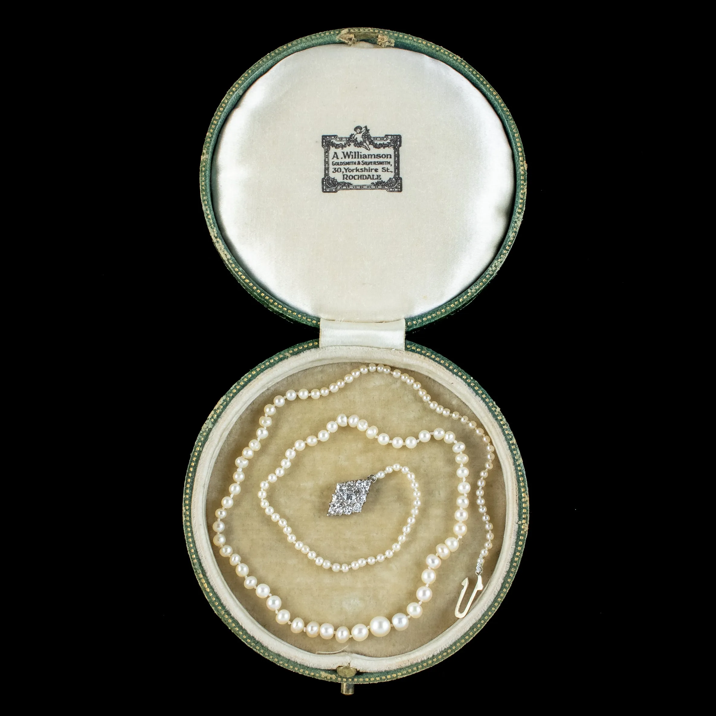 Antique Edwardian Natural Pearl Necklace Diamond Clasp With Box And Cert