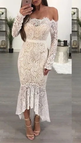 Antoinette Lace Off Shoulder Mermaid Dress White