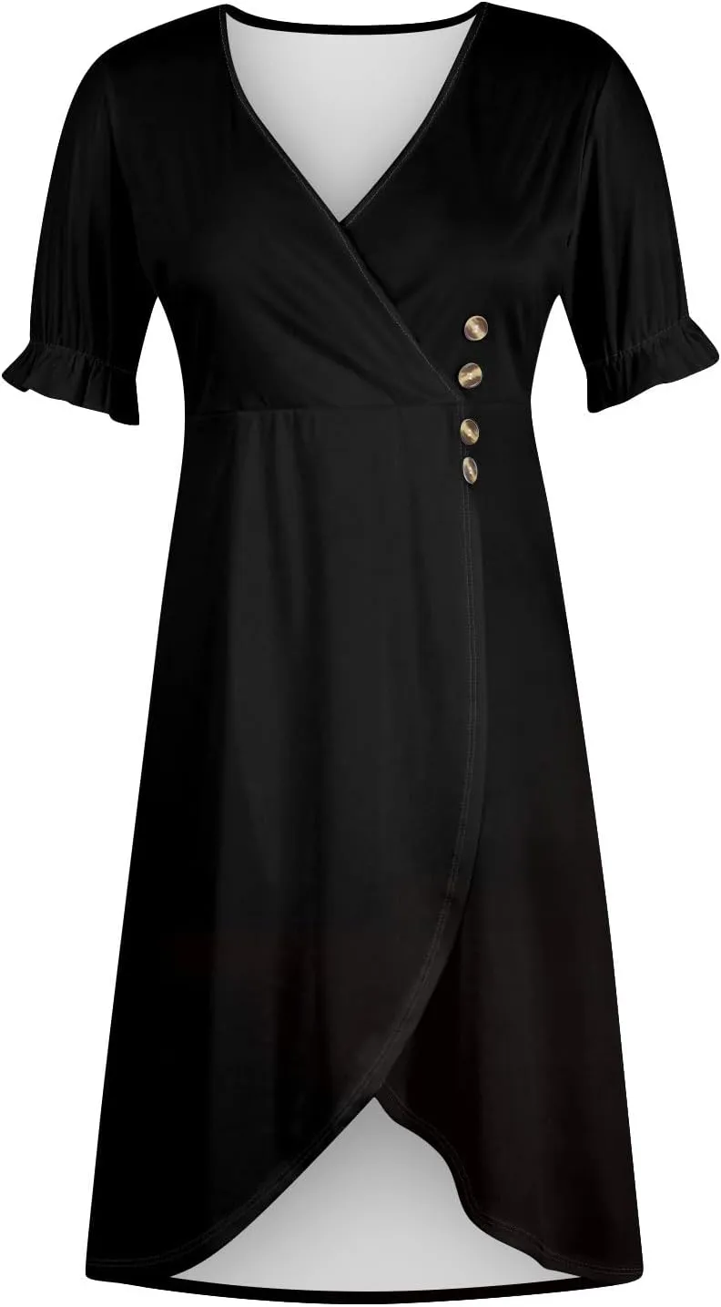 Beach Dresses for Women,2025 Spring Trendy Floral Boho Dress,Elegant V Neck Short Sleeve Irregular Hem Midi Dress