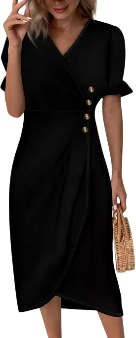Beach Dresses for Women,2025 Spring Trendy Floral Boho Dress,Elegant V Neck Short Sleeve Irregular Hem Midi Dress