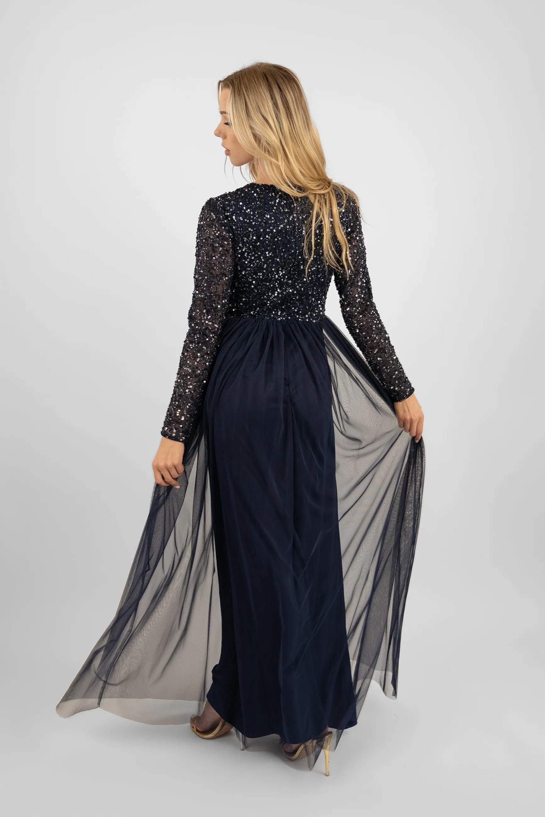 Belle Navy Blue Long Sleeve Bridesmaid Dress