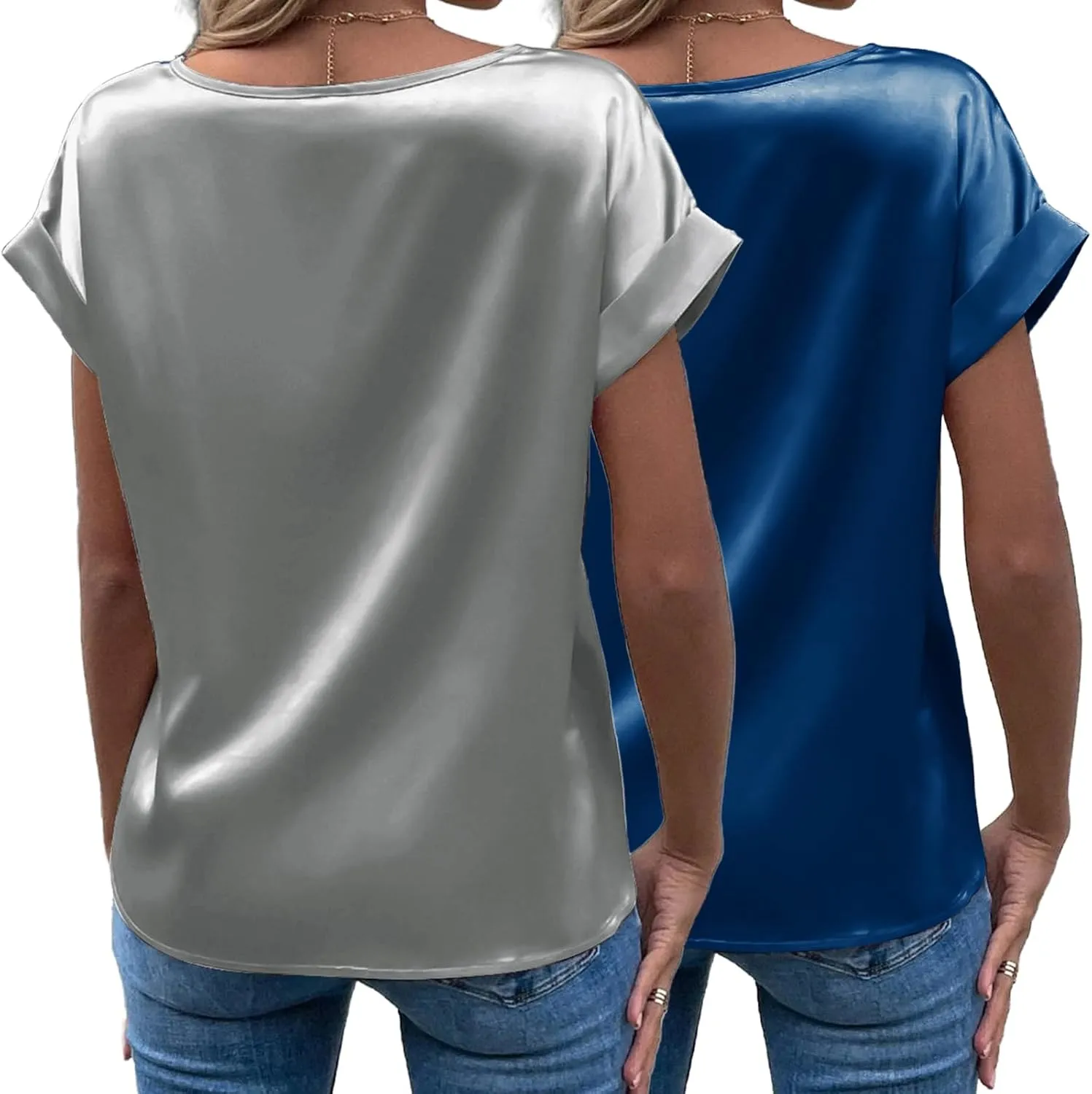 Beyove Women's Short Sleeve Pullover Blouses Satin Silk Shirts Casual Loose Elegant Work Tunic Tops