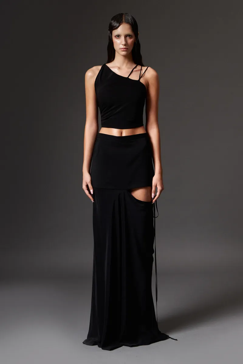 BLACK SILK CROP TOP