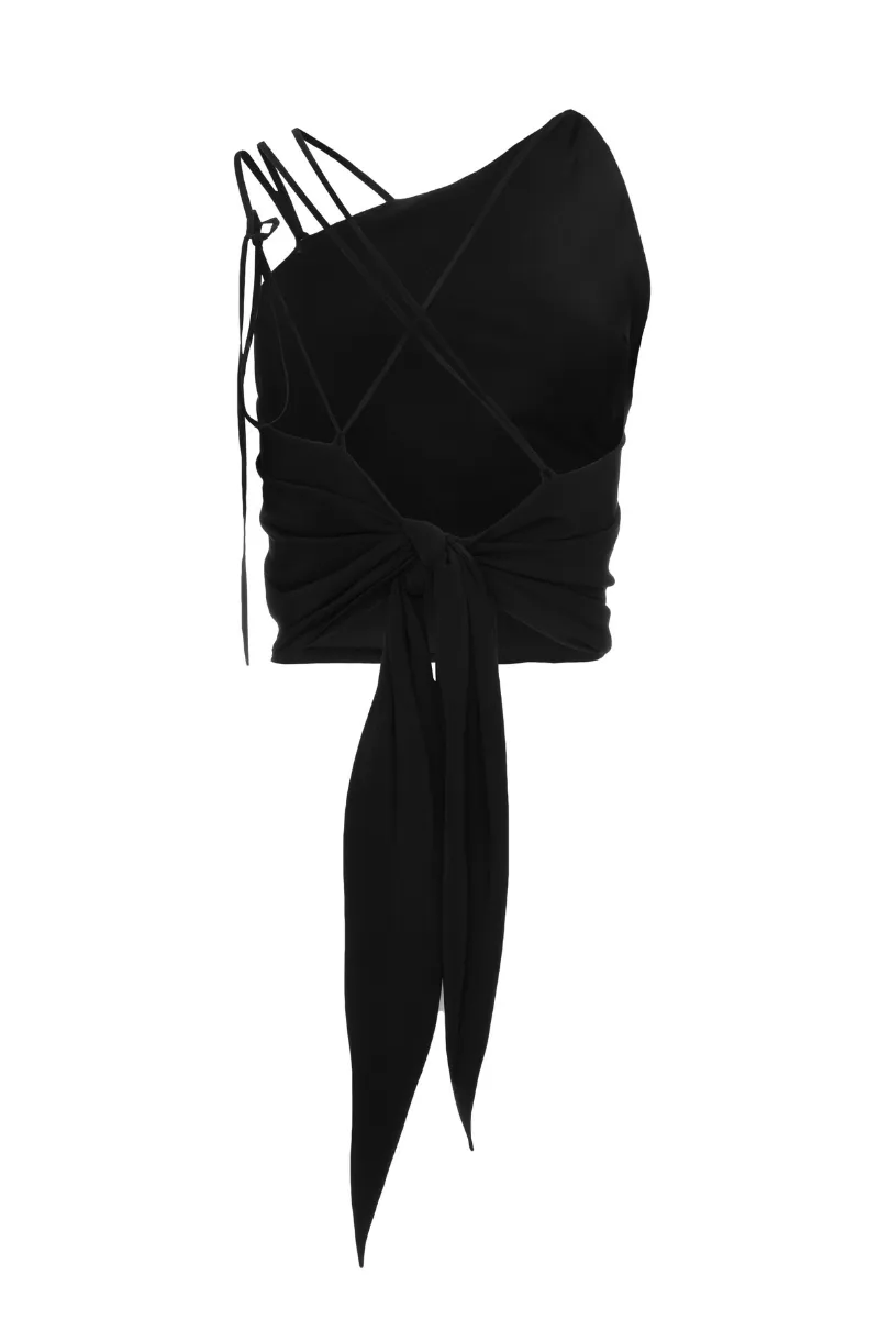 BLACK SILK CROP TOP