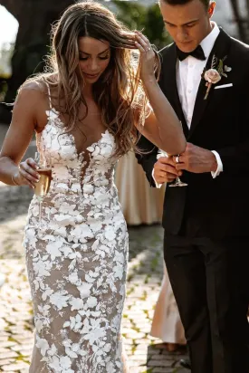 Bohemian Mermaid V Neck Lace Wedding Dresses VK23051701