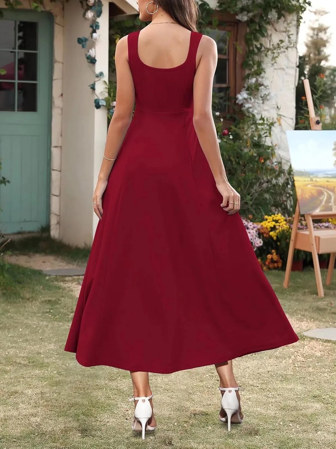 Brosloth Womens Wedding Guest Dresses Elegant Long Sweetheart Neckline Sleeveless Cocktail Dress