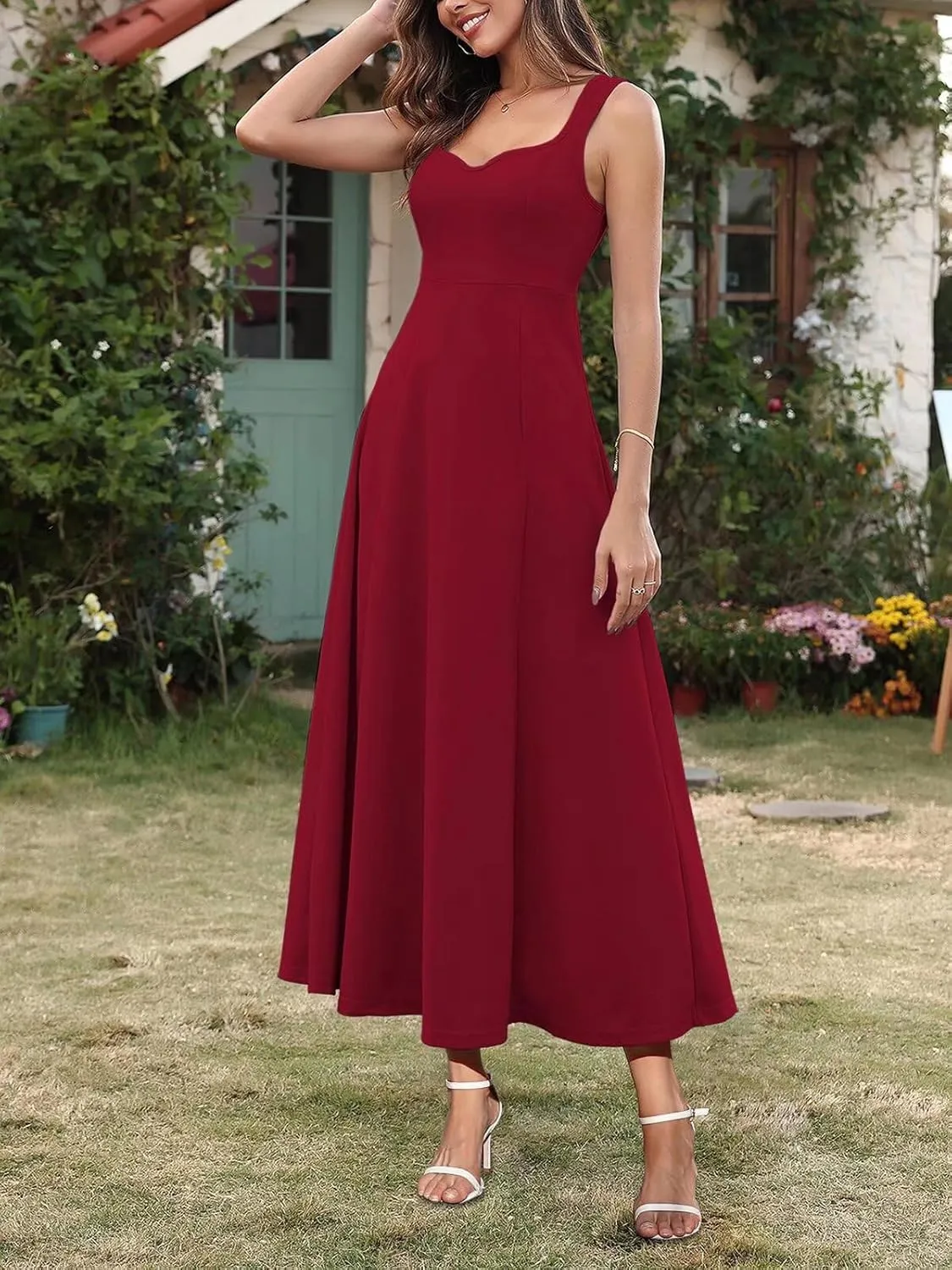 Brosloth Womens Wedding Guest Dresses Elegant Long Sweetheart Neckline Sleeveless Cocktail Dress