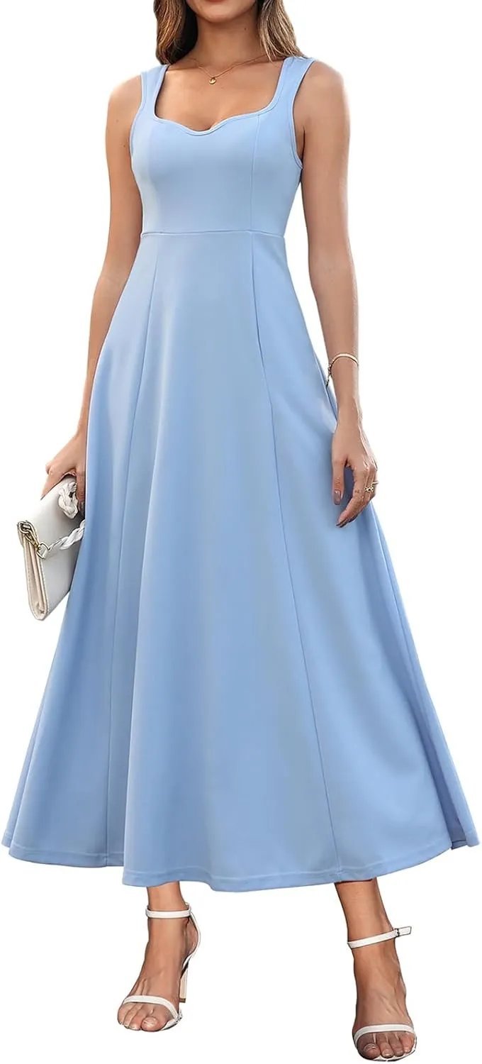Brosloth Womens Wedding Guest Dresses Elegant Long Sweetheart Neckline Sleeveless Cocktail Dress