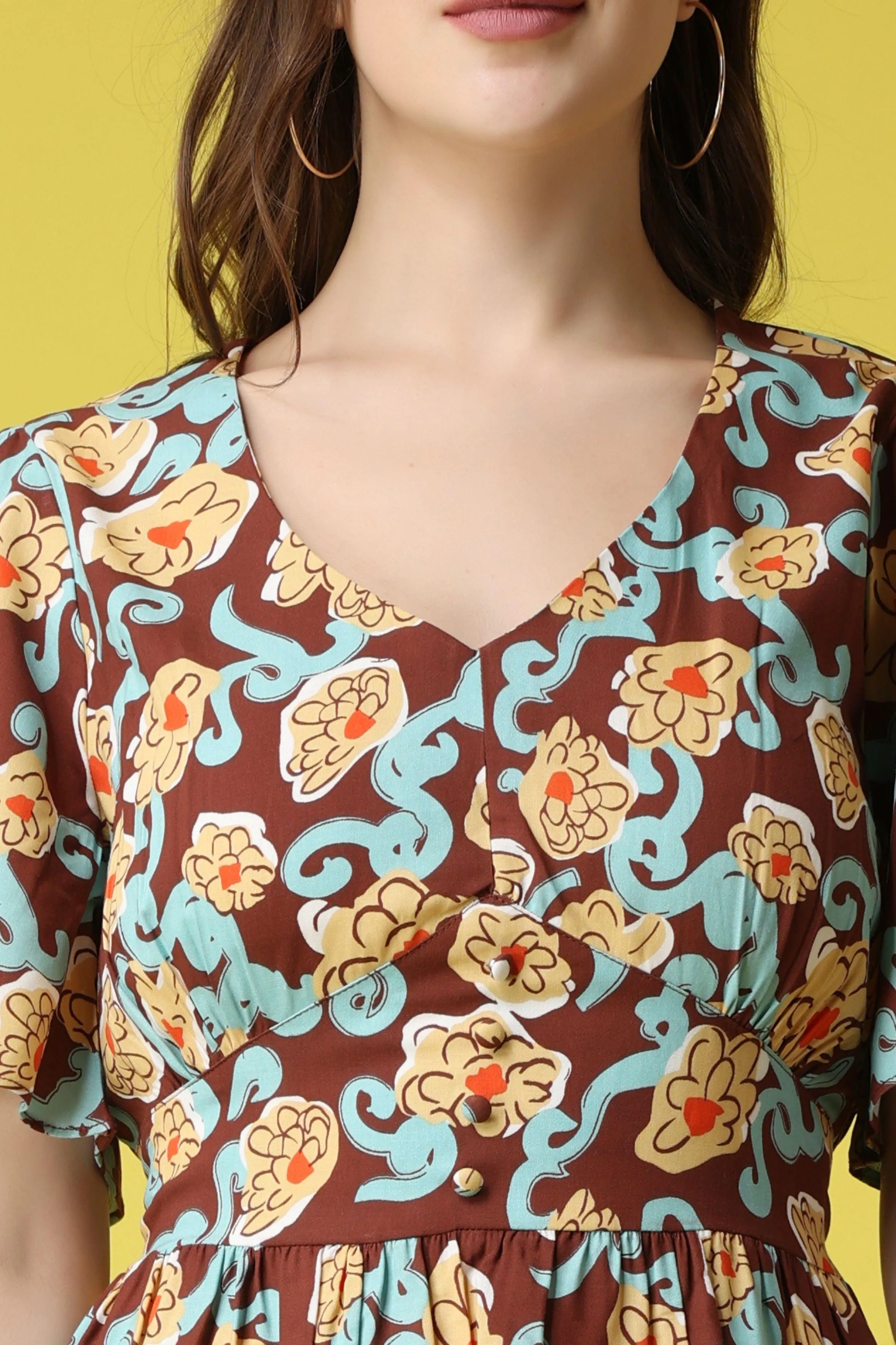 Brown Floral Printed Maxi Dress
