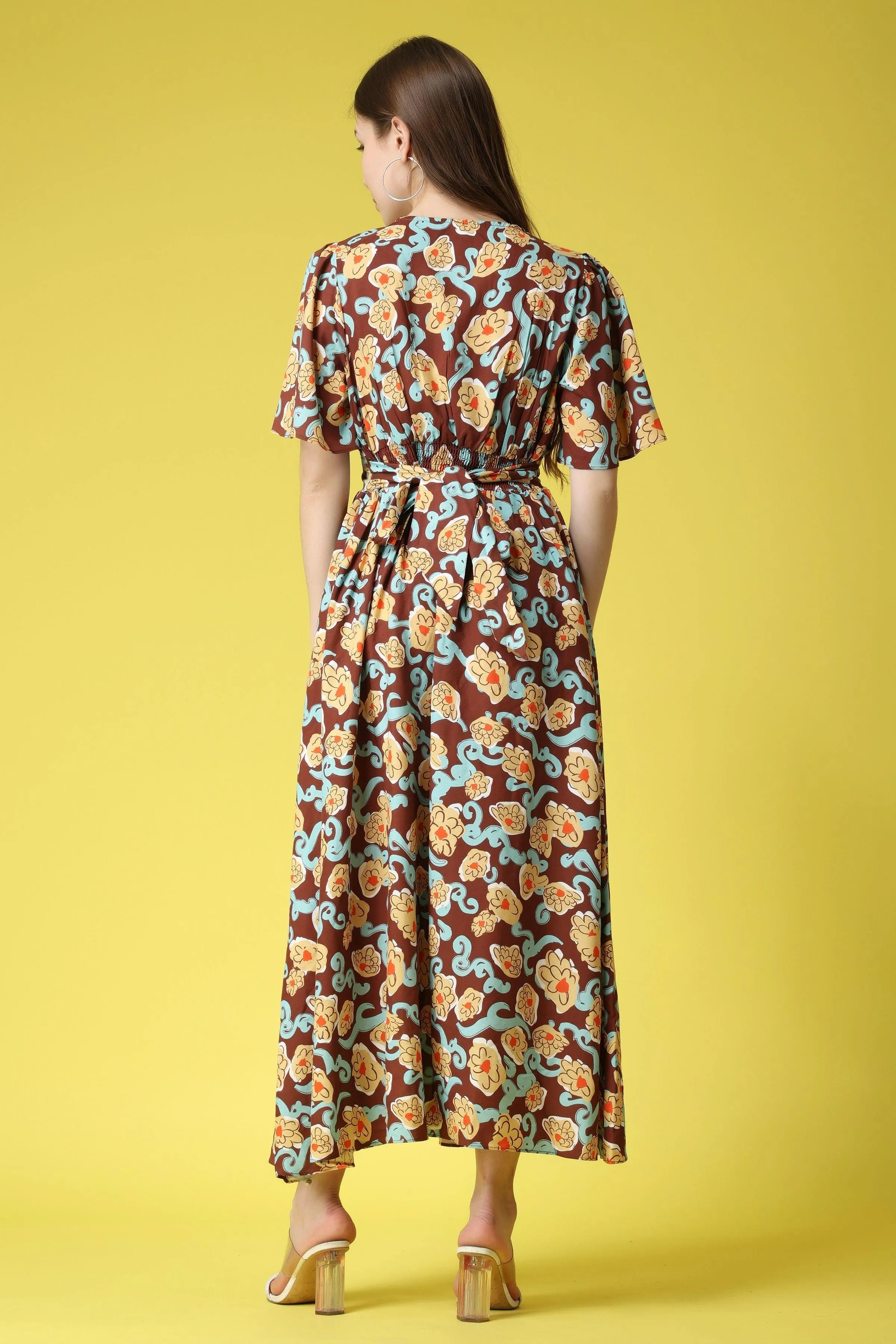 Brown Floral Printed Maxi Dress