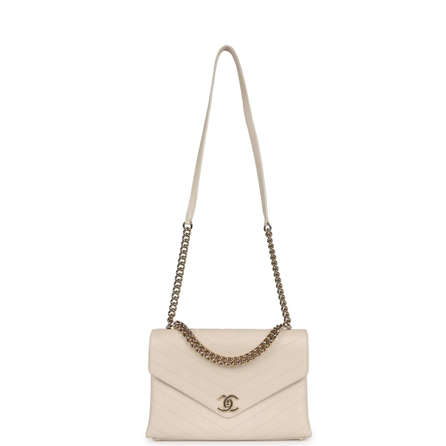 Chanel Coco Chevron Flap Bag Ivory Lambskin Light Gold Hardware