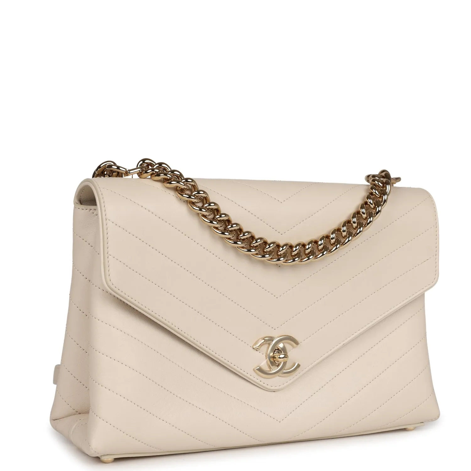 Chanel Coco Chevron Flap Bag Ivory Lambskin Light Gold Hardware
