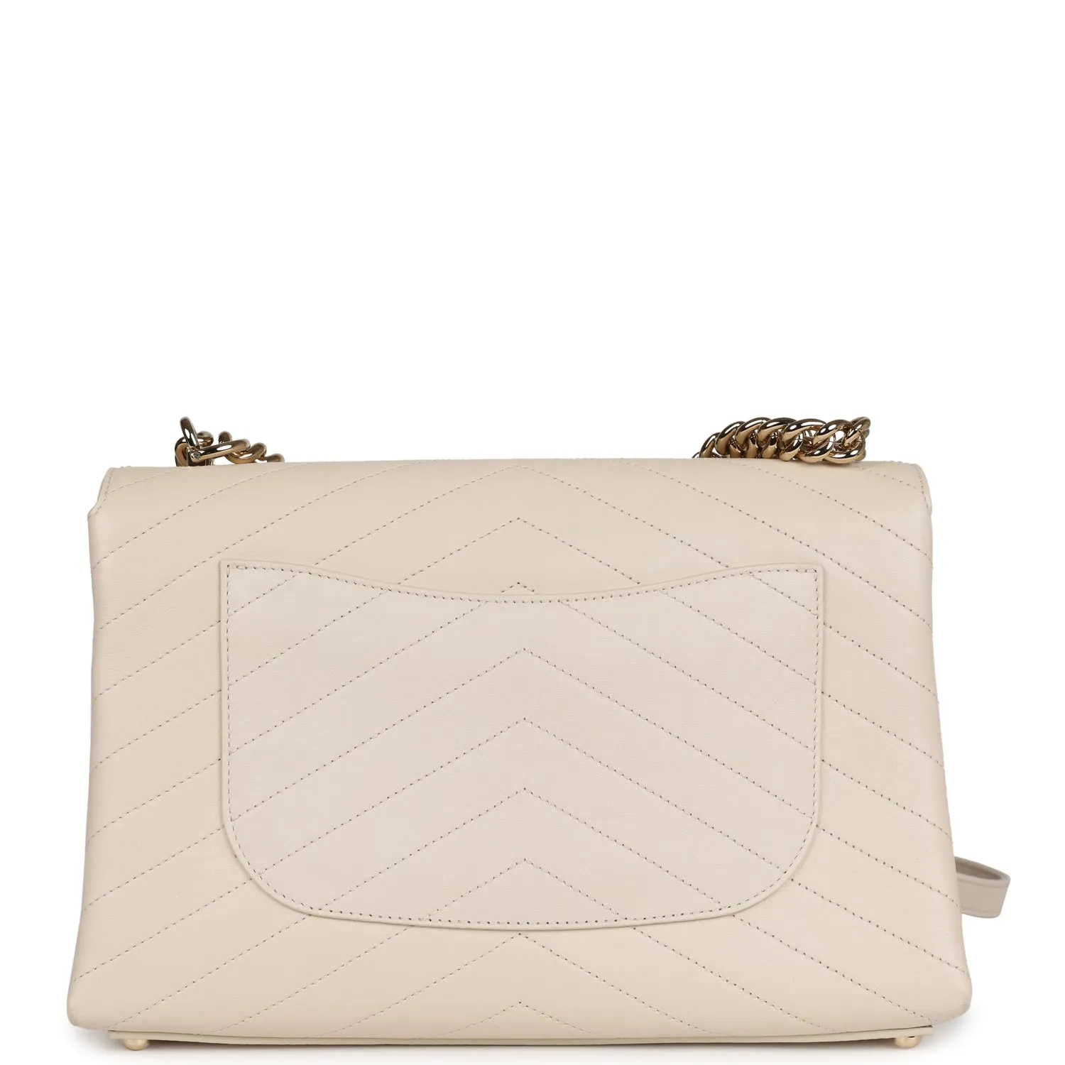 Chanel Coco Chevron Flap Bag Ivory Lambskin Light Gold Hardware