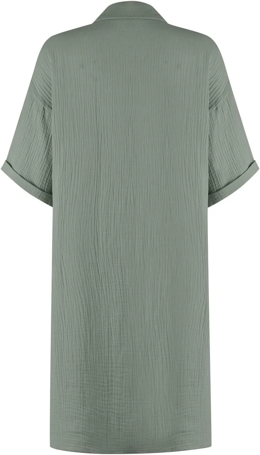 Cotton Linen Shirt Dresses for Women Casual Summer Button Down Short Rolled Sleeve V Neck Dress Loose Comfy Midi Dress