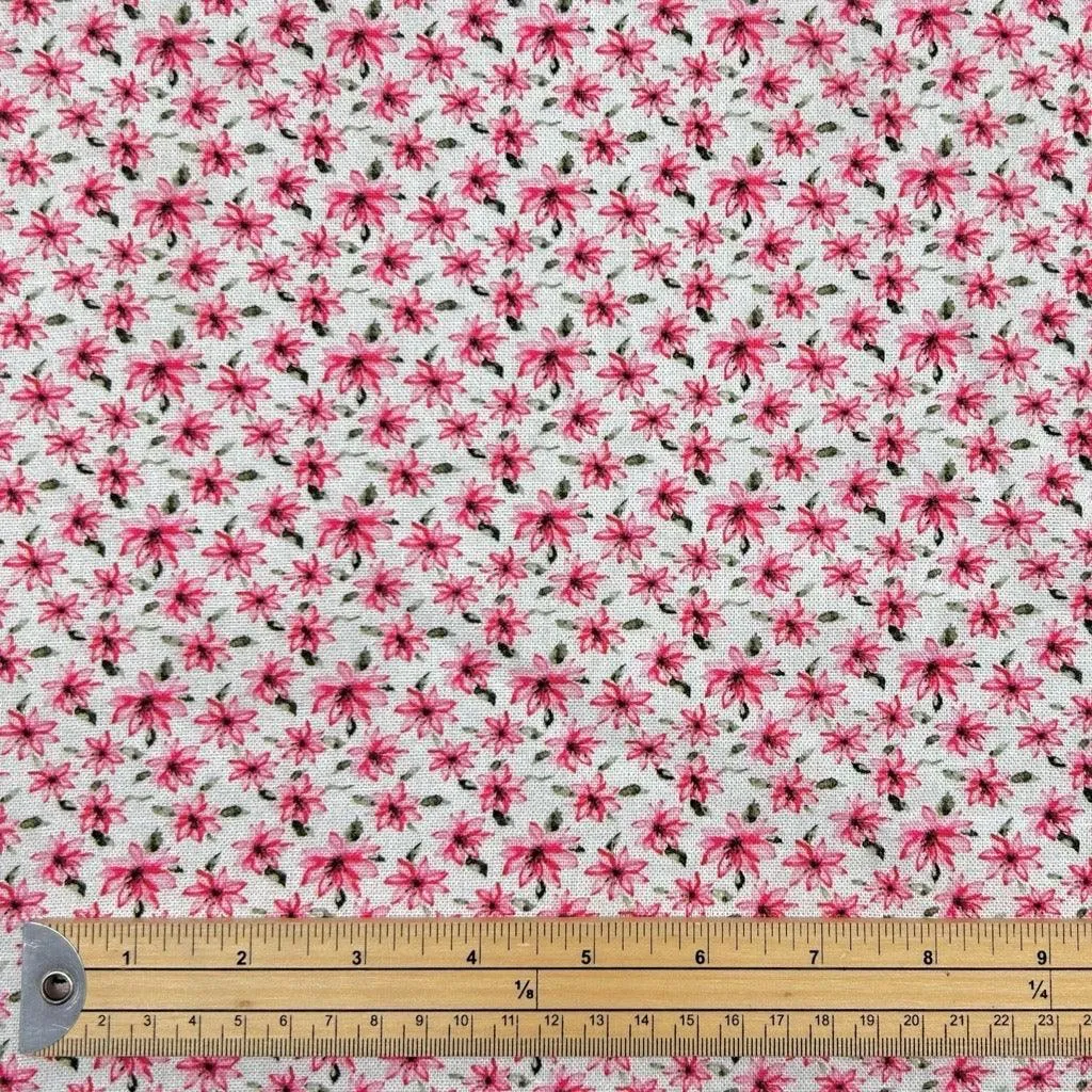 Ditsy Pink Flowers Linen Mix Fabric