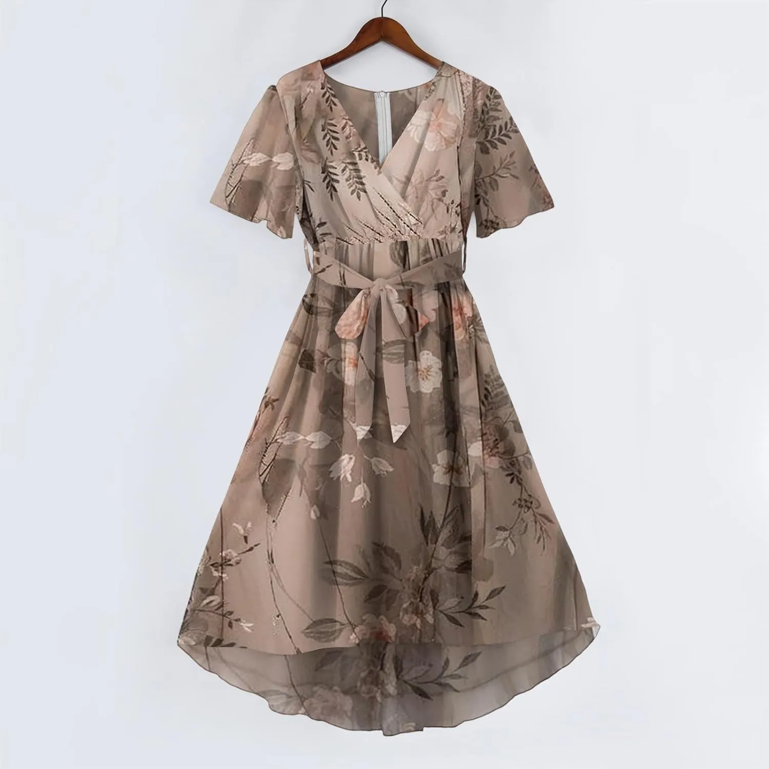 Dresses for Women 2025 Elegant Classy Boho Floral V Neck Belted Summer Sundress Wedding Guest Prom Cocktail Midi Dress