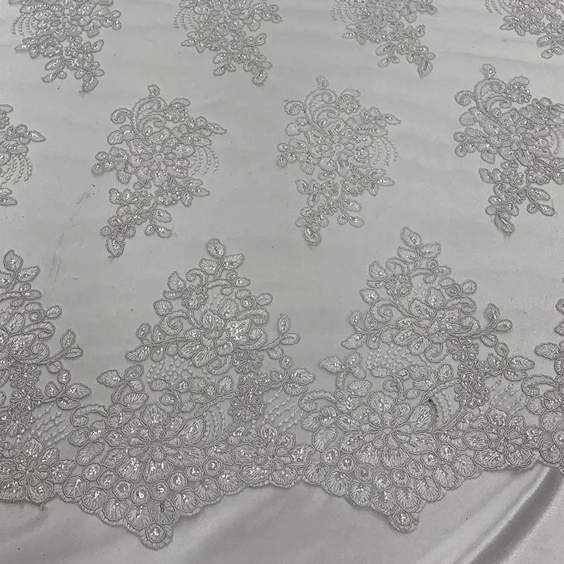 Embroidered Mesh lace Floral Design Fabric With Sequins By The Yard