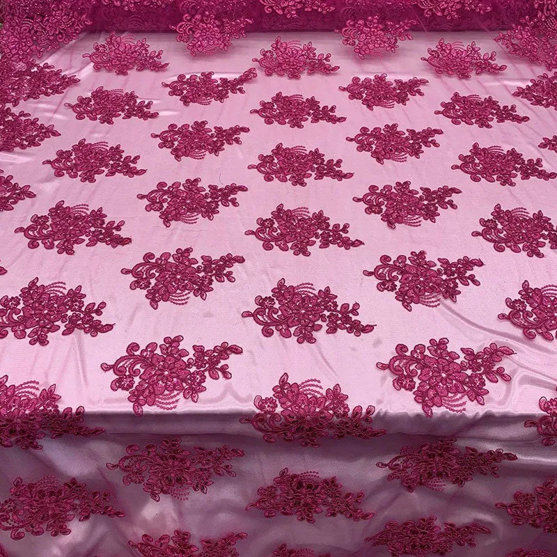 Embroidered Mesh lace Floral Design Fabric With Sequins By The Yard