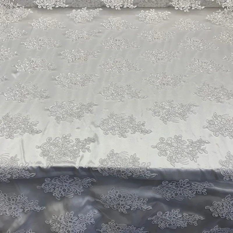 Embroidered Mesh lace Floral Design Fabric With Sequins By The Yard
