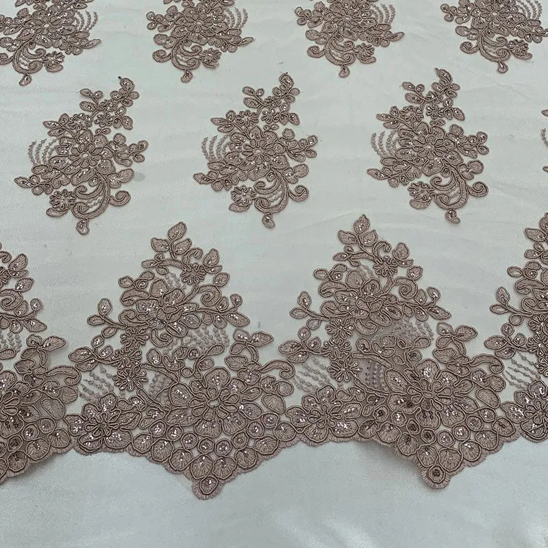 Embroidered Mesh lace Floral Design Fabric With Sequins By The Yard