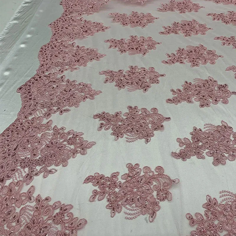 Embroidered Mesh lace Floral Design Fabric With Sequins By The Yard