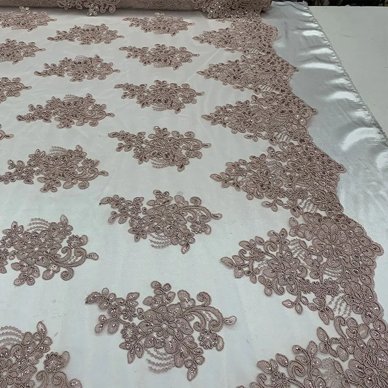 Embroidered Mesh lace Floral Design Fabric With Sequins By The Yard