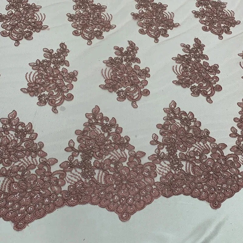 Embroidered Mesh lace Floral Design Fabric With Sequins By The Yard
