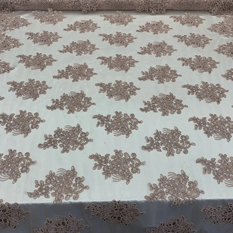 Embroidered Mesh lace Floral Design Fabric With Sequins By The Yard