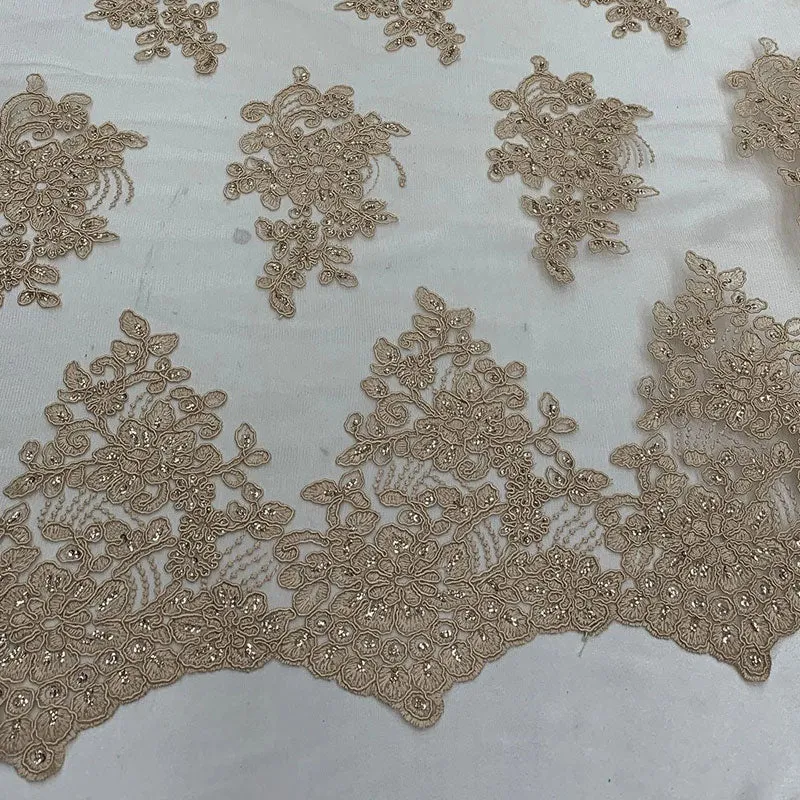 Embroidered Mesh lace Floral Design Fabric With Sequins By The Yard
