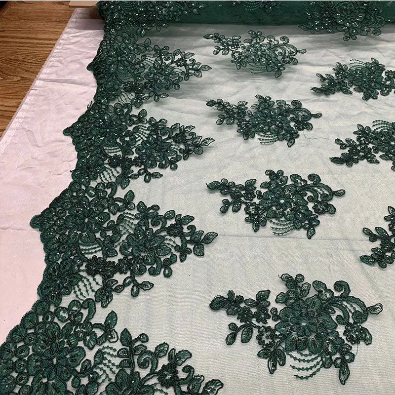 Embroidered Mesh lace Floral Design Fabric With Sequins By The Yard
