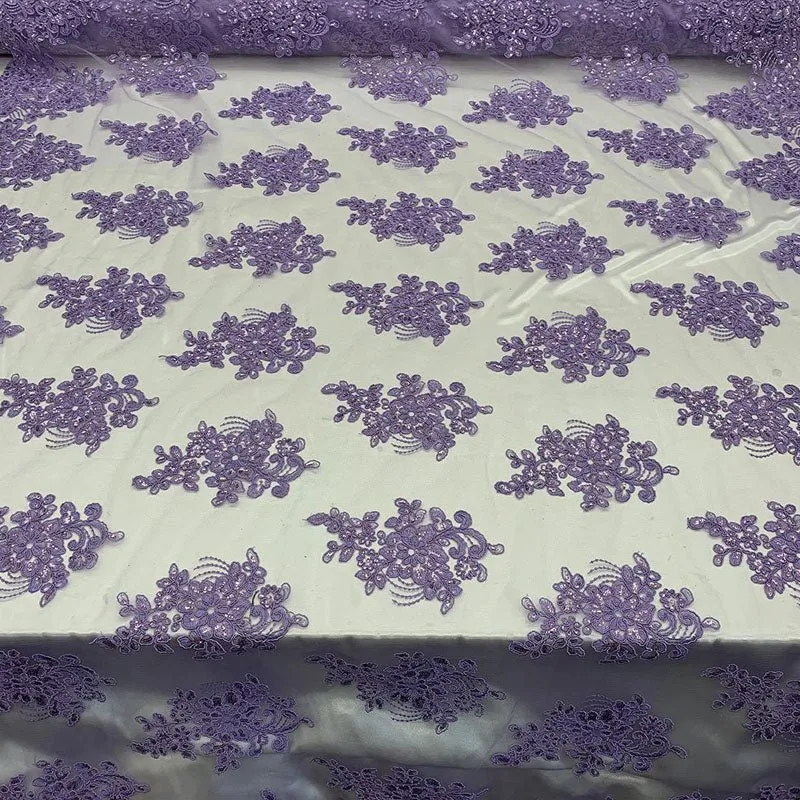 Embroidered Mesh lace Floral Design Fabric With Sequins By The Yard