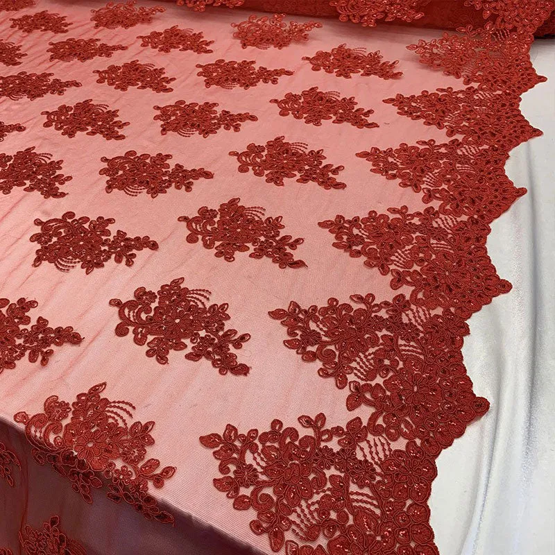 Embroidered Mesh lace Floral Design Fabric With Sequins By The Yard
