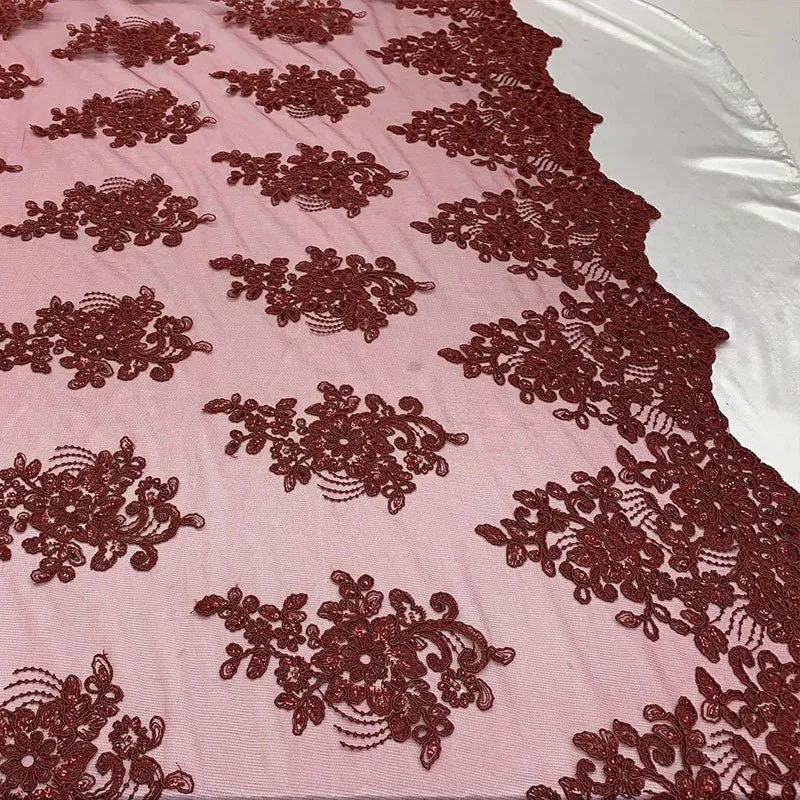 Embroidered Mesh lace Floral Design Fabric With Sequins By The Yard