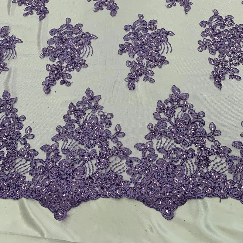 Embroidered Mesh lace Floral Design Fabric With Sequins By The Yard