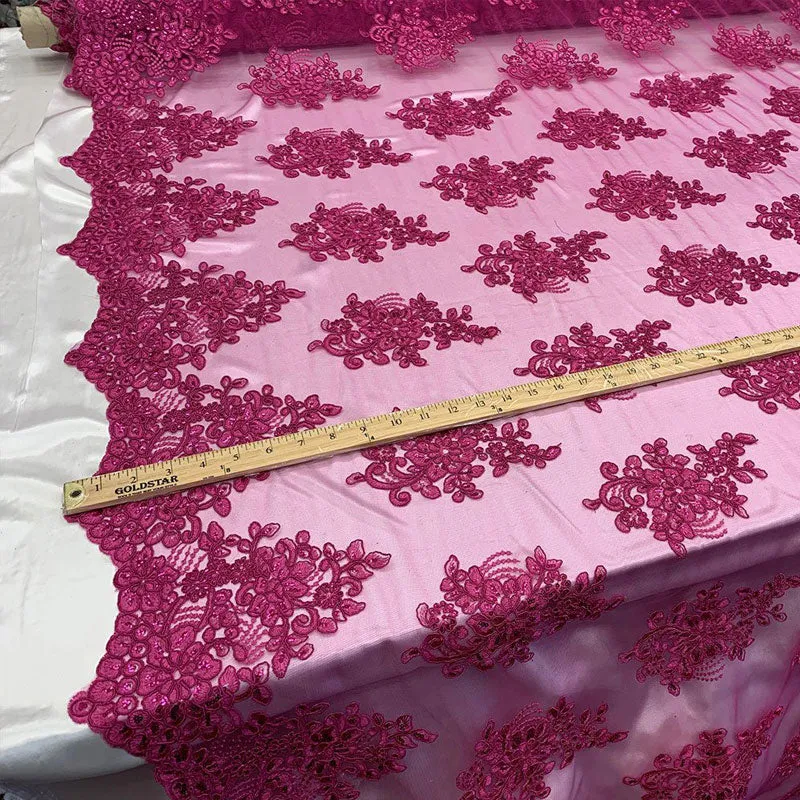 Embroidered Mesh lace Floral Design Fabric With Sequins By The Yard