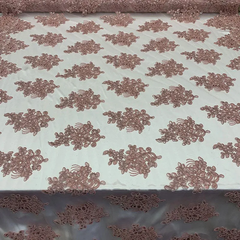 Embroidered Mesh lace Floral Design Fabric With Sequins By The Yard