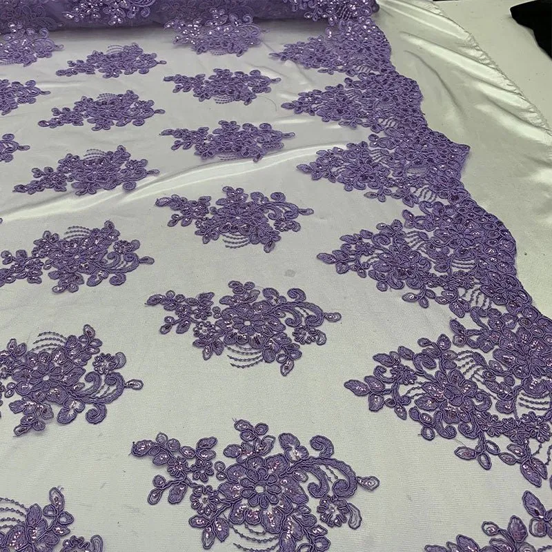 Embroidered Mesh lace Floral Design Fabric With Sequins By The Yard