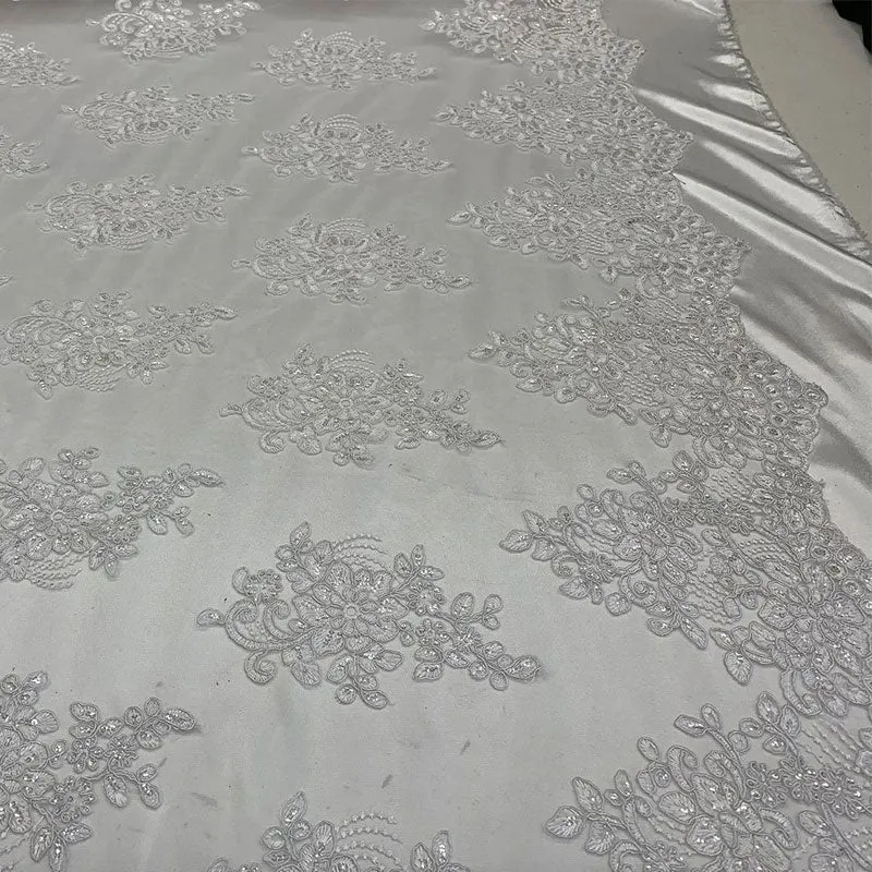 Embroidered Mesh lace Floral Design Fabric With Sequins By The Yard
