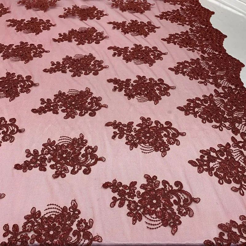Embroidered Mesh lace Floral Design Fabric With Sequins By The Yard
