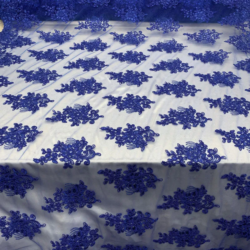 Embroidered Mesh lace Floral Design Fabric With Sequins By The Yard
